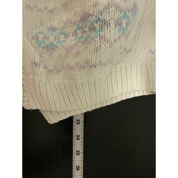 Vintage Handmade Womens Cardigan Large White Fair Isle Chunky Knit Granny 90s - Picture 4 of 5